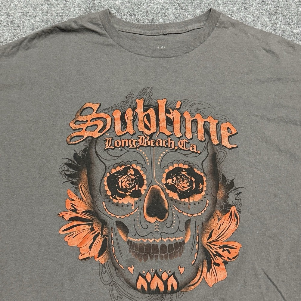 Sublime T-Shirt Mens XL Gray Sugar Skull 90s Rock Reggae Grunge